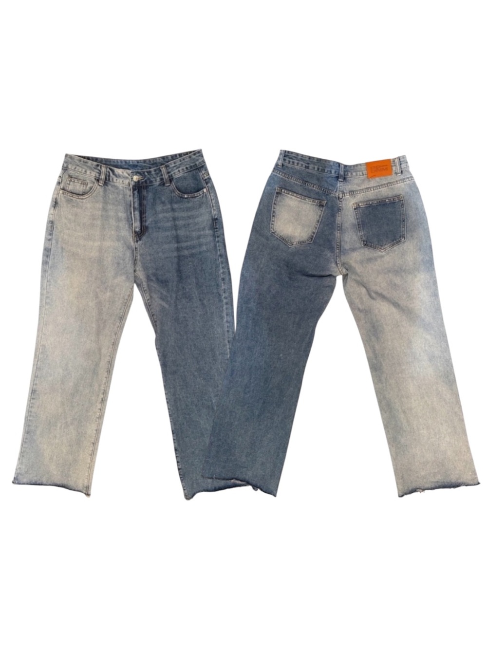 Princess Polly Two-Tone Straight Leg Jeans - Light & Dark Blue